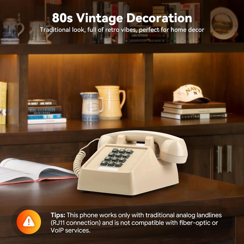 Sangyn Classic Vintage Cord Phones for Landline Old Telephone with Mechanical Ringer Volume Control Retro Analog Desk Phone for Home House School, Beige - Image 2